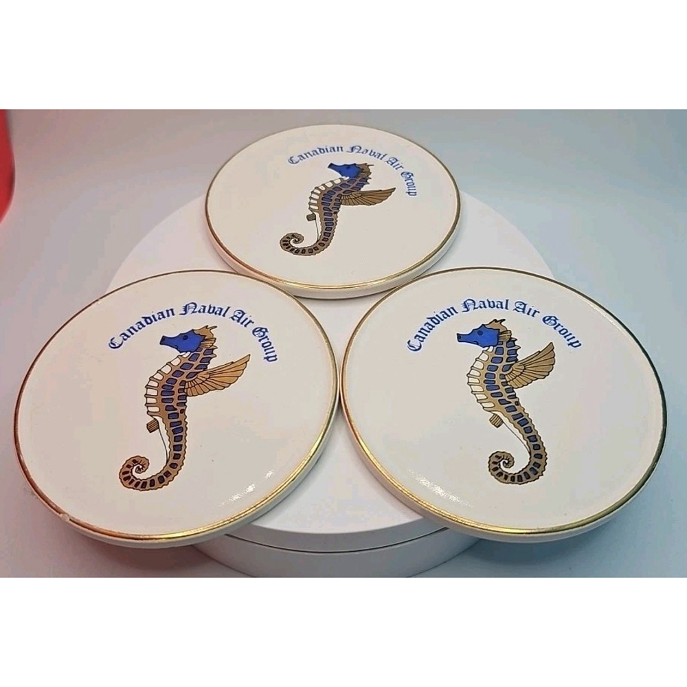Canadian Naval Air Group Seahorse Emblem 3 Coasters Made In England Decorated In